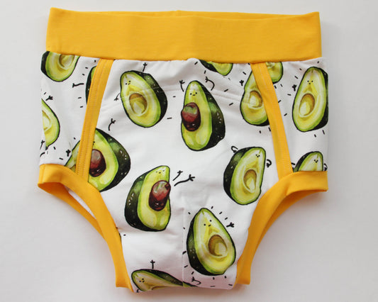 Avocado print ABDL training pants flat lay