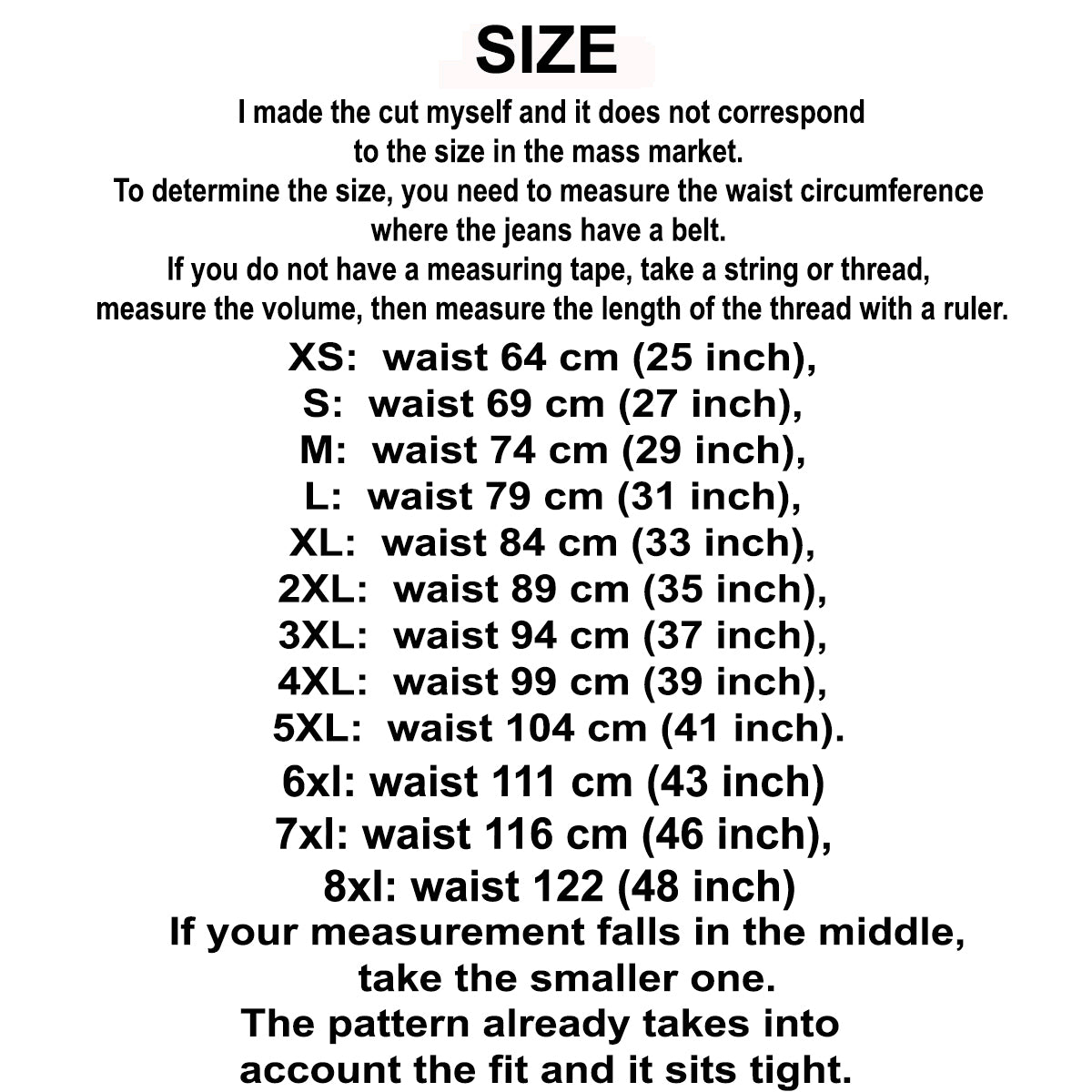 Size chart for men's briefs with measurements for waist circumference and size labels from XS to 8XL.