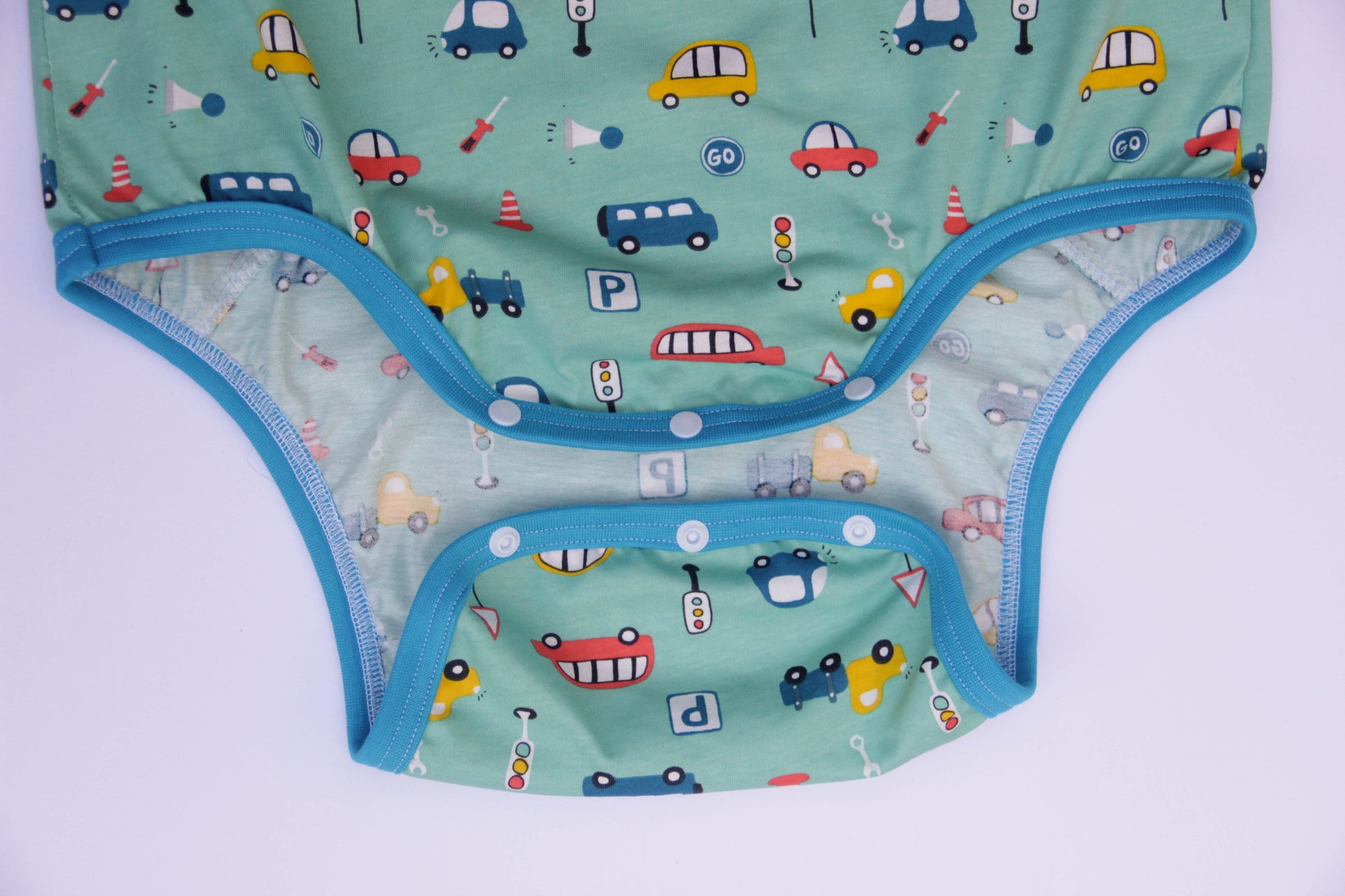 Adult baby bodysuit cotton fabric detail cars and road signs design