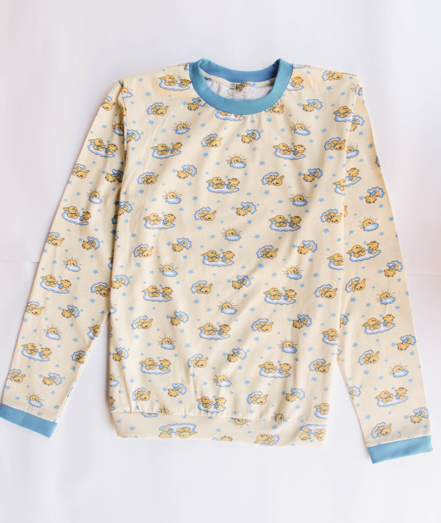 Yellow sleepwear for adults baby. Sleep suit: sweater and pants with elastic