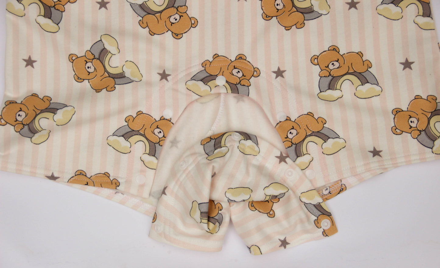 Adult Baby Romper with Snaps, Cotton Blend Onesie with Bear & Rainbow Print