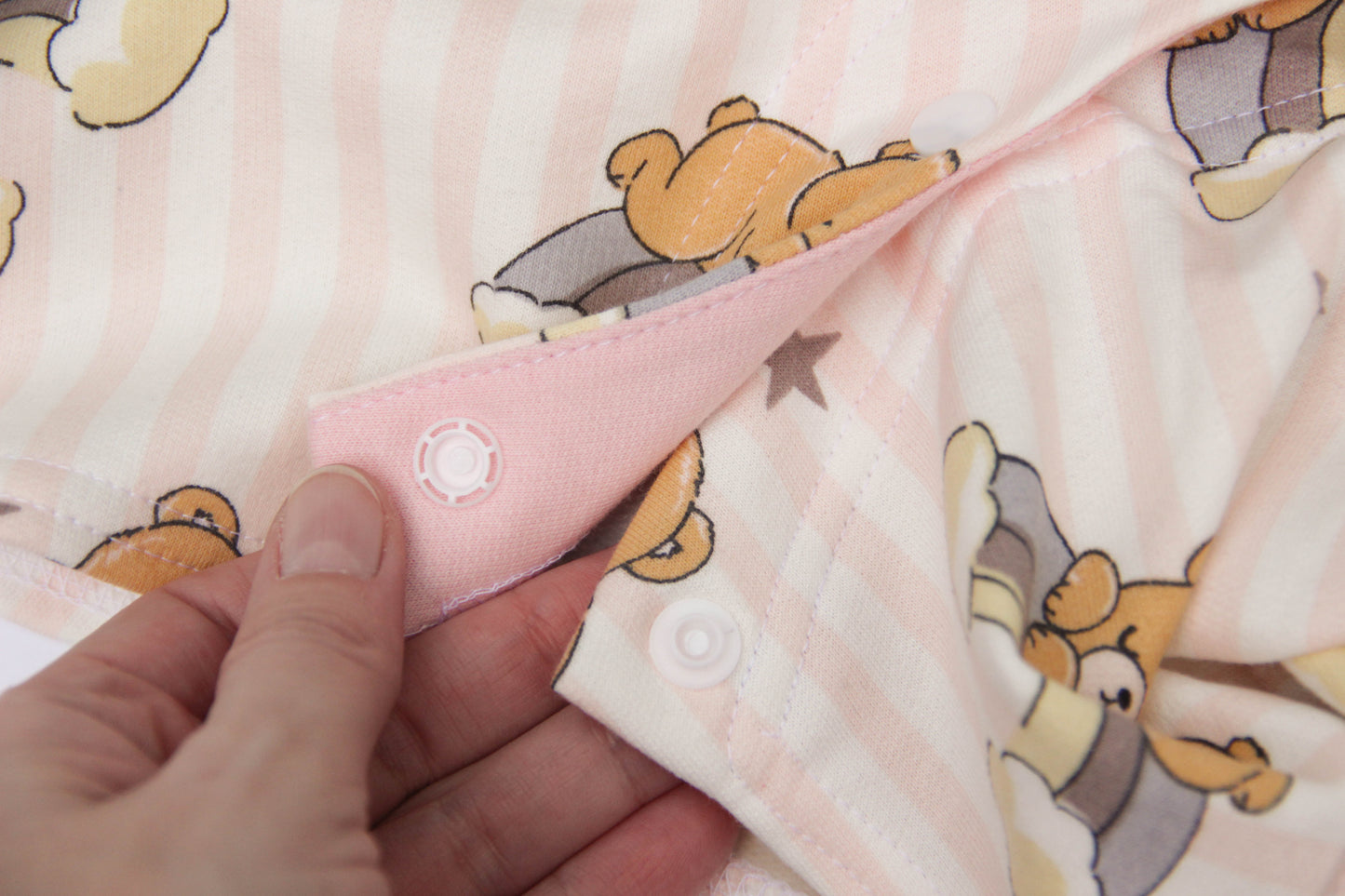 Adult Baby Romper with Snaps, Cotton Blend Onesie with Bear & Rainbow Print
