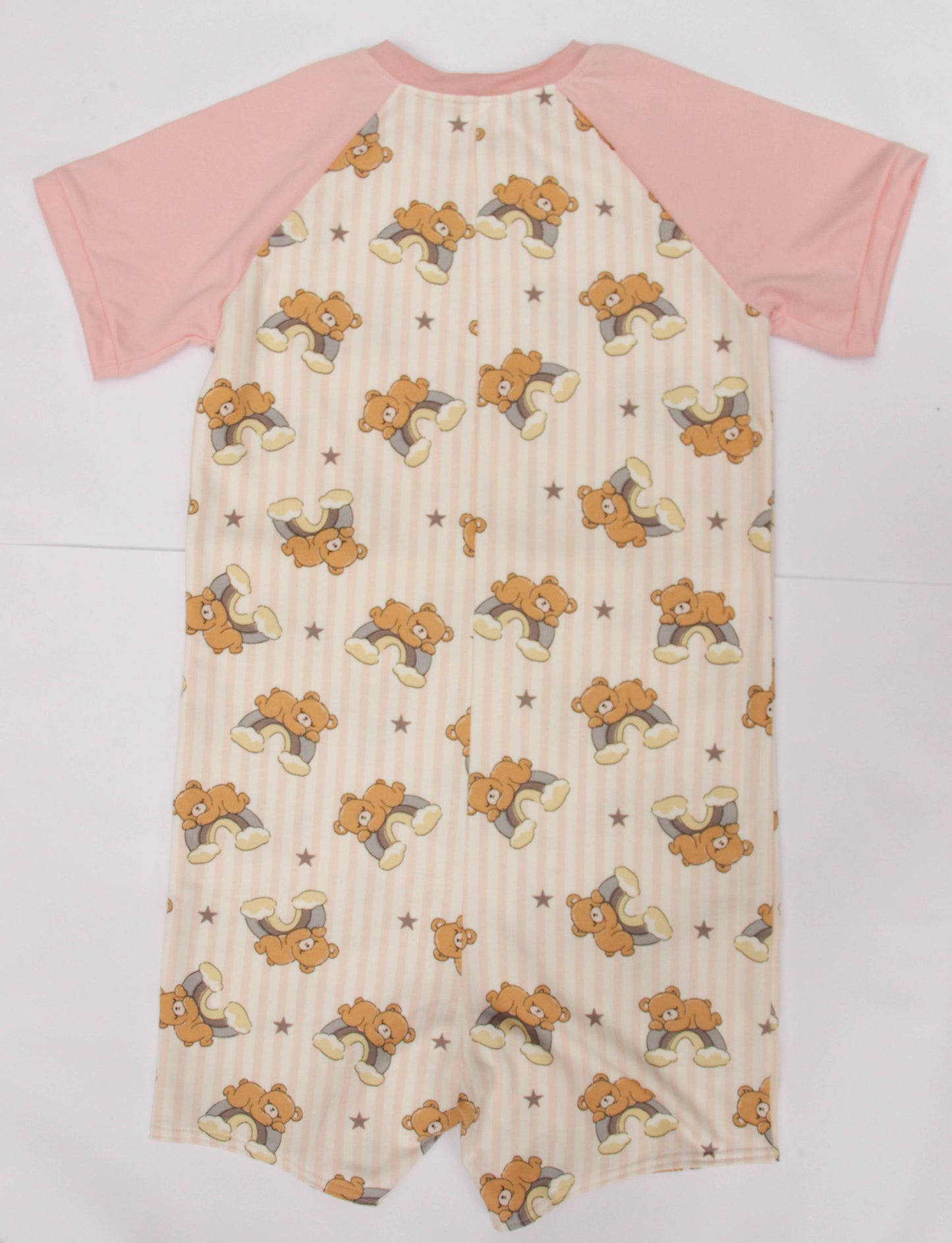 Adult Baby Romper with Snaps, Cotton Blend Onesie with Bear & Rainbow Print