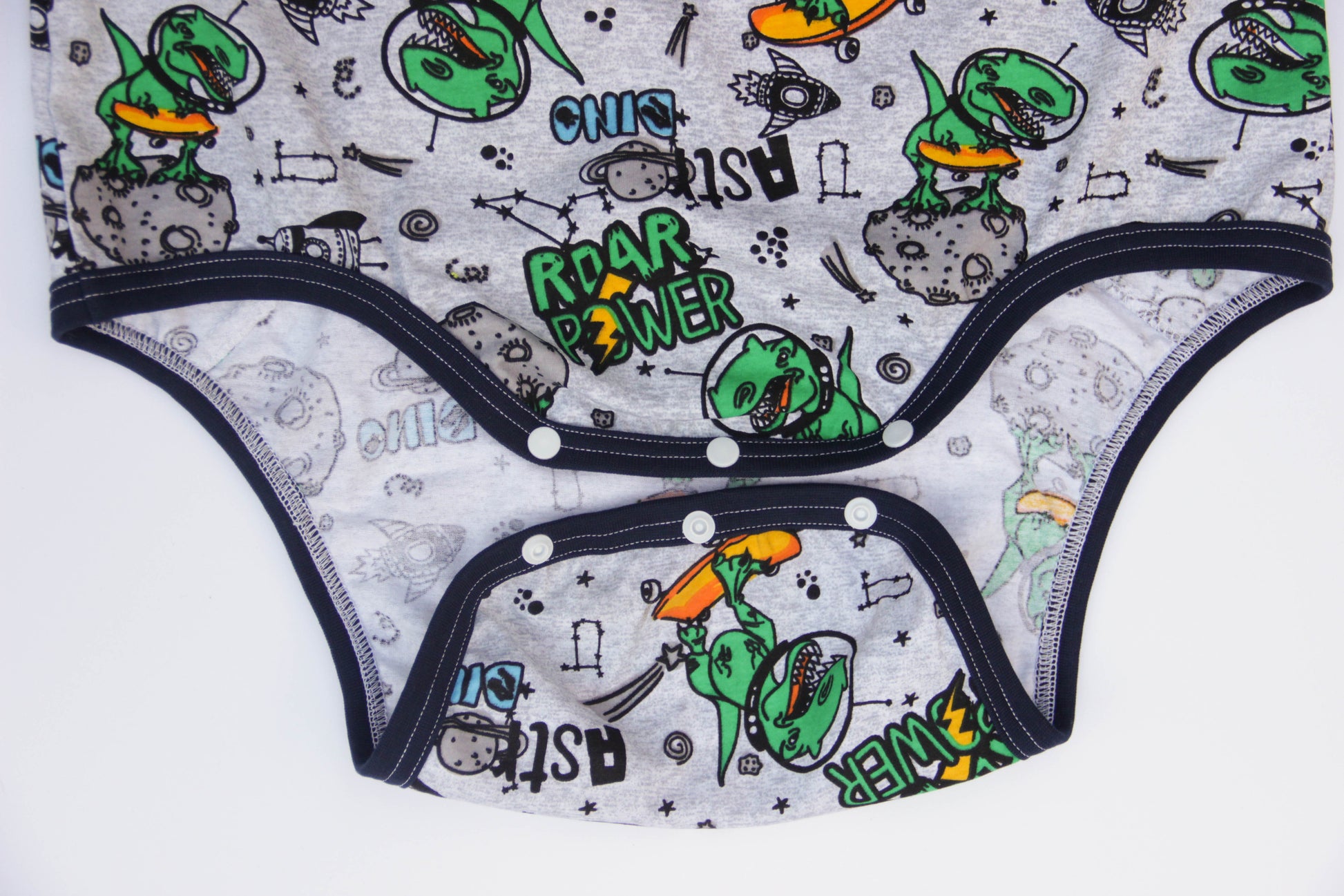 Adult diaper lover onesie dinosaur print with snap button crotch closure